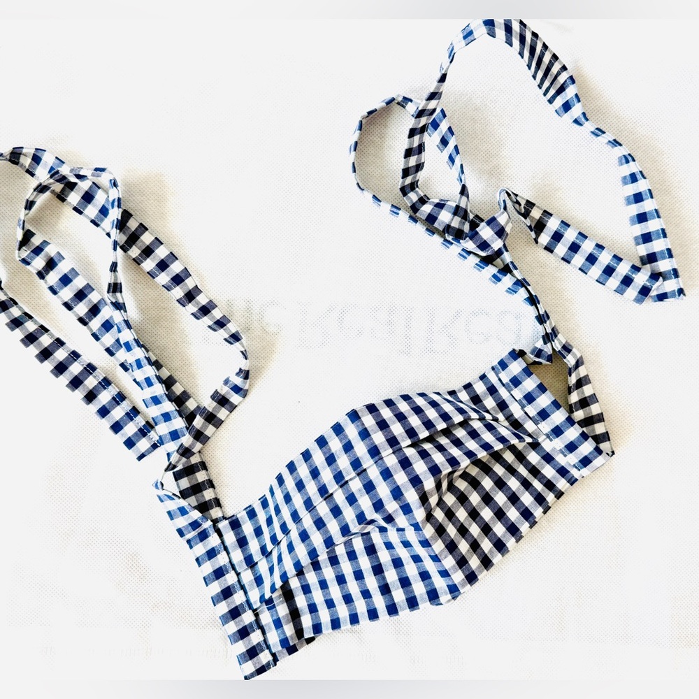 NEW Fashion Face Mask with ribbon bow 100% cotton washable Blue Gingham Check